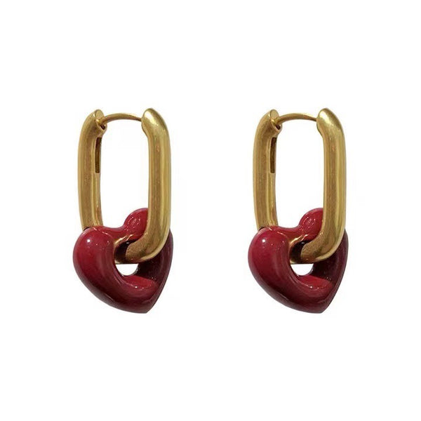 Red Heart Gold Hoop Earrings