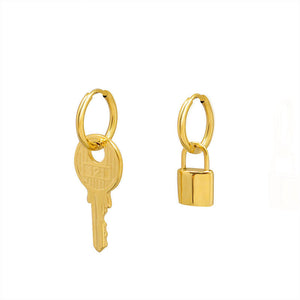 Key Lock Designer Irregular Hoop Earrings